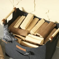 Borsa in Feltro Portalegna da Interno con Manici in Legno, Capacità 15 kg, 45x32x40 cm, Grigio