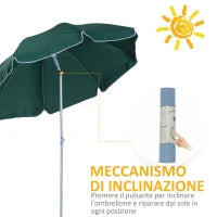 Ombrellone da Esterni 2x2.3 m Portatile e con Tettuccio Inclinabile in Poliestere Verde Scuro