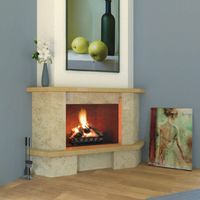 Camino parigi rivestimento marmo pietra con focolare refrattario m100 angolare