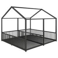 Letto per Bambini 4+ Anni Matrimoniale 90x200 cm, con Ringhiera di Sicurezza, Senza Materasso, Nero