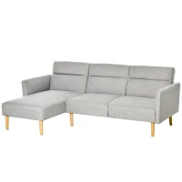 Divano Letto 3 Posti, Divano Angolare in Tessuto Grigio con Schienale Regolabile, Stile Scandinavo, 207x146x80cm