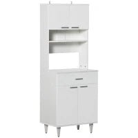 Credenza Alta da Cucina, Madia Classica Bianca in Legno con 2 Armadietti e 1 Mensola, Bianco, 60x40x160cm