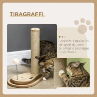 Tiragraffi per Gatti 4kg max in Truciolato e Iuta con Palline da Gioco Incluse, 35x23x40 cm, color Rovere