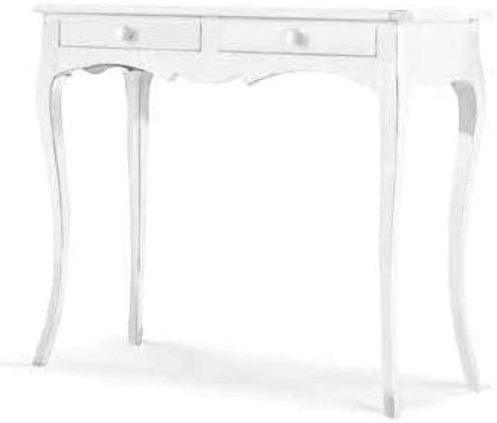 Mobiletto a consolle 2 cassetti arte povera in legno massello e mdf con rifinitura in bianco 95x41x80 H