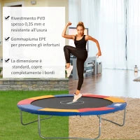Copertura Tappeto Elastico Ø305x1.5 cm Pieghevole e Portatile, Protezione Trampolino da Giardino in Plastica, PE e Schiuma EPE, Rosso, Blu e Giallo