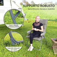 Sedia da Campeggio Pieghevole e Regolabile su 5 Livelli con Tasche Laterali, 66x58x105 cm, Grigio Chiaro