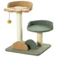 Albero Tiragraffi per Gatti con 2 Lettini, Pallina e Rivestimento in Velluto, 43x39x52cm