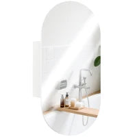 Specchio Bagno Ovale Moderno con Armadietto e Due Ripiani, 45x90 cm, Bianco
