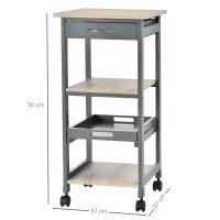 Carrello da Cucina Portavivande con Cassetto, 2 Ripiani e Vassoio Estraibile, 37x37x76cm, Grigio
