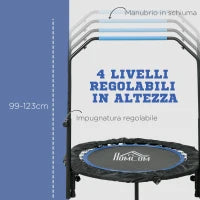 Mini Trampolino Fitness Ø102 cm Pieghevole con Manubrio Regolabile in Altezza, Blu