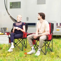 Set 2 Sedie da Campeggio Pieghevoli con Borsa Frigo, Portabicchieri e 2 Tasche, 94x62x100 cm, Rosso