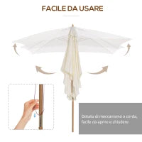 Ombrellone 2x3 m da Giardino Impermeabile, in Legno e Poliestere 180G, Beige