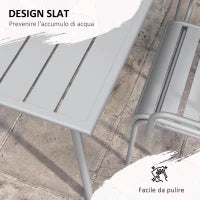 Set da Giardino 7 Pezzi in Acciaio con 6 Sedie Impilabili e Tavolo da Pranzo, Grigio Chiaro