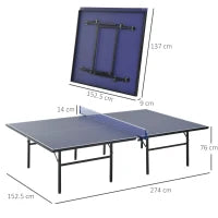 Tavolo da Ping Pong Pieghevole per Interni in MDF e Acciaio, 152.5 x 274 x 76 cm, Blu e Viola