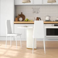 Set di 2 Sedie da Pranzo Moderne con Schienale Alto in Finta Pelle e Acciaio, 41x50x97 cm, Bianco