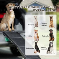 Rampa per Cani Pieghevole con Superficie Antiscivolo in MDF e Alluminio, 158x43.5x2.5 cm, Nero