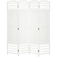 Paravento a 4 Ante Pieghevole per Interni, Autoportante e Intrecciato, 160x170 cm, Bianco