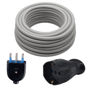 kit composto da 20 mt cavo fror grigio + presa schuko 10/16a + spina nera 16a