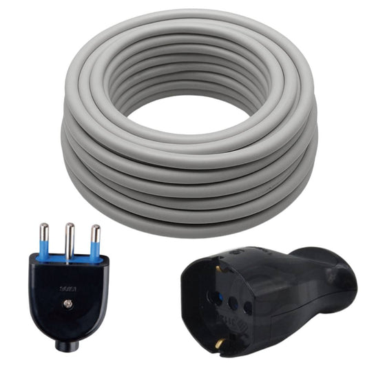 kit composto da 20 mt cavo fror grigio + presa schuko 10/16a + spina nera 16a
