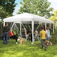 Gazebo Pieghevole 6x3 m in Acciaio con 6 Tende Zanzariera, color Crema