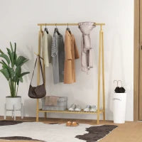 Appendiabiti a Doghe in Bambù con Gruccia Laterale e Spazio per Scarpe, 110x42x152 cm, color Legno