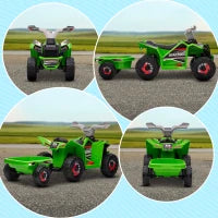 Quad per Bambini Elettrico Ricaricabile, 2.5 km/h, con Rimorchio, 50 Min. di Guida, per Bambini da 1.5 a 3 Anni, Verde