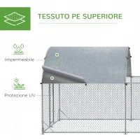 Recinto per Galline da Esterno in Acciaio con Telo di Copertura in PE Anti-UV, 570x280cm