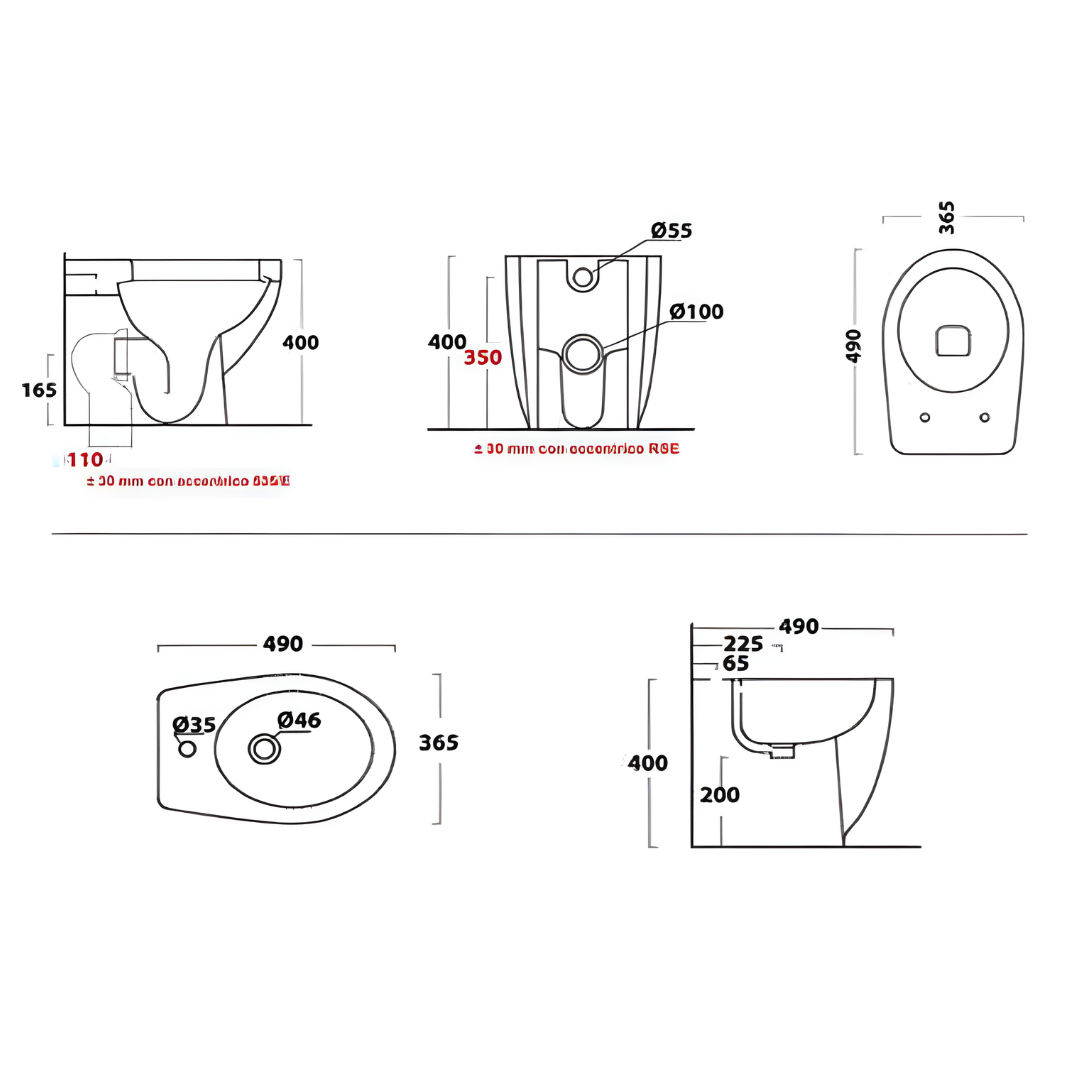 Ogomondo sanitari ceramica dark a pavimento vaso wc bidet sedile
