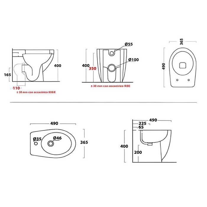 Ogomondo sanitari ceramica dark a pavimento vaso wc bidet sedile