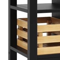 Isola da cucina moderna con lati pieghevoli, spazio di conservazione multifunzionale, 120×45×90 cm, Nero e Legno naturale