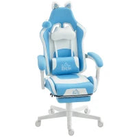 Sedia da Gaming Reclinabile con Poggiapiedi e Cuscini, in Finta Pelle e Spugna, 65x62x116-124 cm, Bianco e Rosa