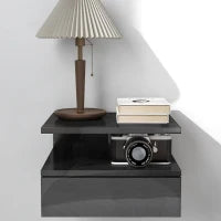 Set da 2 Comodini Moderni Sospesi con Cassetto e Mensola in Legno 35x32x22.5cm, Nero Lucido