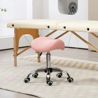 Sgabello a rotelle, sedia da lavoro con altezza regolabile 49-61 cm e sella ergonomica, 52x53x49-61cm, rosa