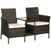 Set da Giardino in Rattan con 2 Sedie Moderne e Tavolino da Caffè, 138x60x87 cm, Marrone