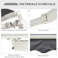 Tenda da Sole da Esterno Avvolgibile Manualmente in Alluminio e Poliestere, 2.5x2 m, Grigio e Bianco