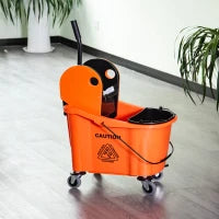 Secchio per Mocio Professionale 36L, Carrello Lavapavimenti con Strizzatore Manuale e 2 Secchi, Arancione e Nero