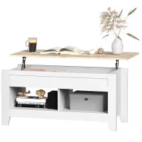Tavolino con piano sollevabile e scomparto nascosto, 105 x 50 x 49-62,5 cm Bianco