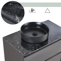 Mobile sospeso per lavabo 80 cm di larghezza, con lavabo in ceramica e cassetti, design moderno, MDF, 80×44×60,5 cm, Nero + Grigio