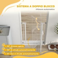 Cancelletto per Cani con Porta Piccola, Montaggio a Pressione e Chiusura Automatica, 74-80x91.4cm, Bianco