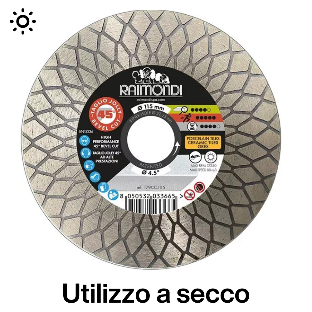 Disco diamantato diametro 115mm taglio jolly 45° f22,2mm smussatura