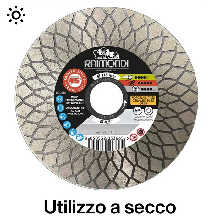 Disco diamantato diametro 115mm taglio jolly 45° f22,2mm smussatura