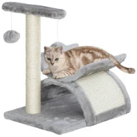 Albero Tiragraffi per Gatti in Peluche con Palo in Sisal, Cuccia e 2 Palline, 40x30x43cm, Grigio