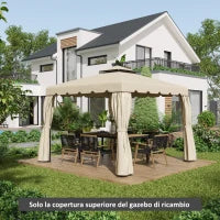 Tettuccio di Ricambio per Gazebo da Giardino 3x3m con Tetto a 2 Livelli in Poliestere Beige