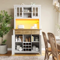 Mobile alto per cucina con illuminazione LED, 106x40x179,5 cm, Legno e Bianco