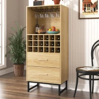 Cantinetta con 18 scomparti, cassetti, portabicchieri, 60x39,5x141 cm, Legno naturale