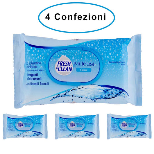 Fresh & clean salviette igienizzanti detergenti milleusi classic 4 confezioni da 72 salviette