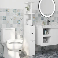 Mobiletto Colonna Bagno, Mobile Bagno con Cassetti, Mensole Aperte, Armadietto, 15 x 33 x 136,5 cm, Bianco