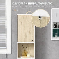 kleankin Colonna Bagno con 2 Ripiani Aperti e 2 Armadietti in Truciolato, 31.5x30x169 cm, Bianco e color Legno