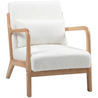 Poltrona Lounge con 3 Cuscini Inclusi, Seduta Profonda, Braccioli, Struttura in Legno, Velluto, Crema