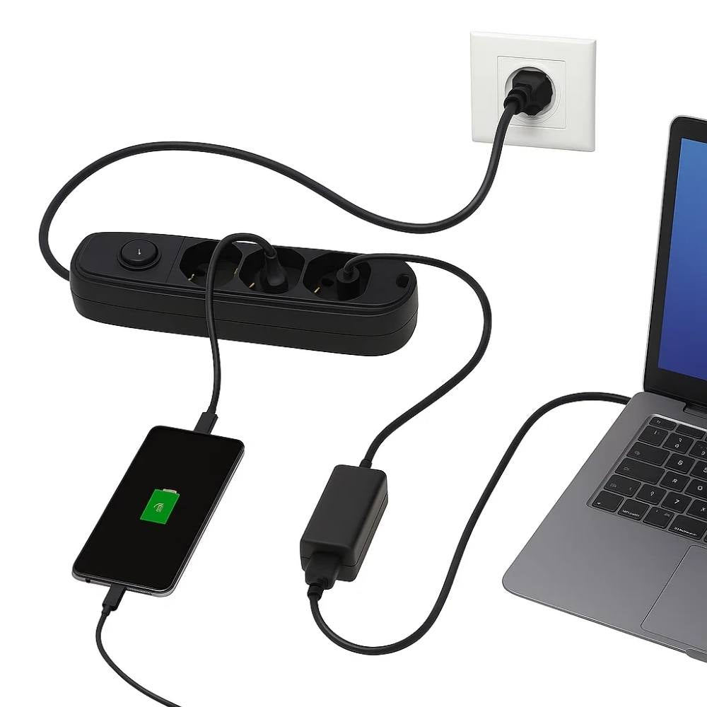 Ecova 30096x multipresa 3 uscite universali nera con cavo 1,5m e interruttore